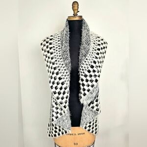 Sioni Harlequin Mixed Pattern Eyelash Knit Sweater Wrap L/XL